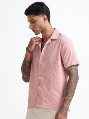 Chemise standard à manches mi-longues en coton mélangé rose