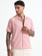 Chemise standard à manches mi-longues en coton mélangé rose