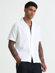 White Cotton Blend  Half Sleeves Regular Shirt