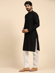 Men's Black Rayon Cotton ChikanKari Kurta Pajama Set