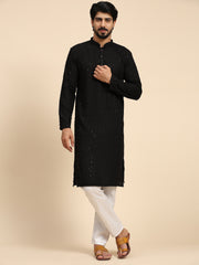 Men's Black Rayon Cotton ChikanKari Kurta Pajama Set