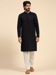 Men's Blue Rayon Cotton ChikanKari Kurta Pajama Set