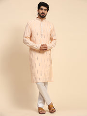 Men's Baby Pink Silk Mirror Work Kurta Pajama Set