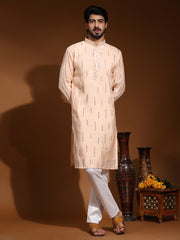 Men's Baby Pink Silk Mirror Work Kurta Pajama Set