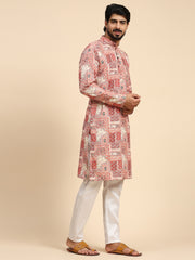 Men's Multi Cotton Sequins Abstract Print Kurta Pajama Set