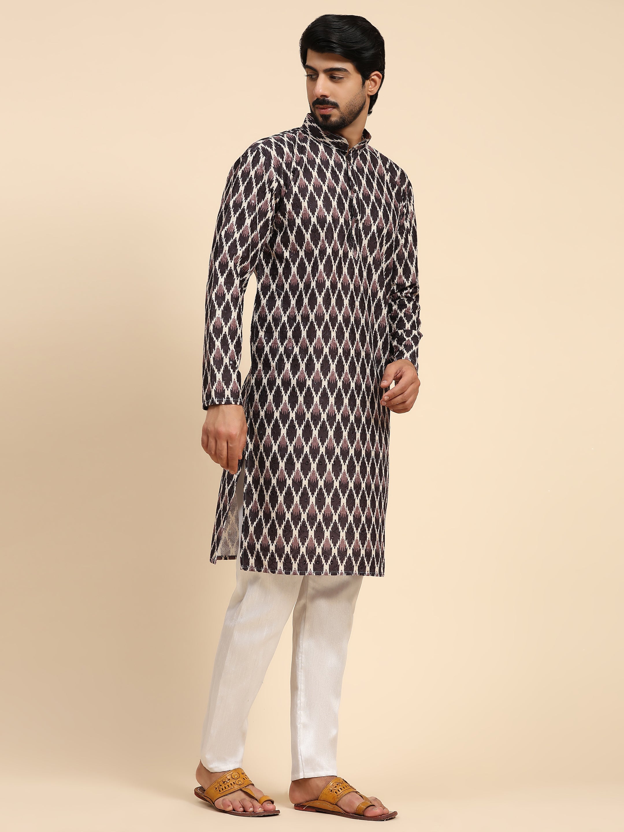 Ensemble pyjama Kurta à imprimé numérique en coton multi-viscose pour homme 