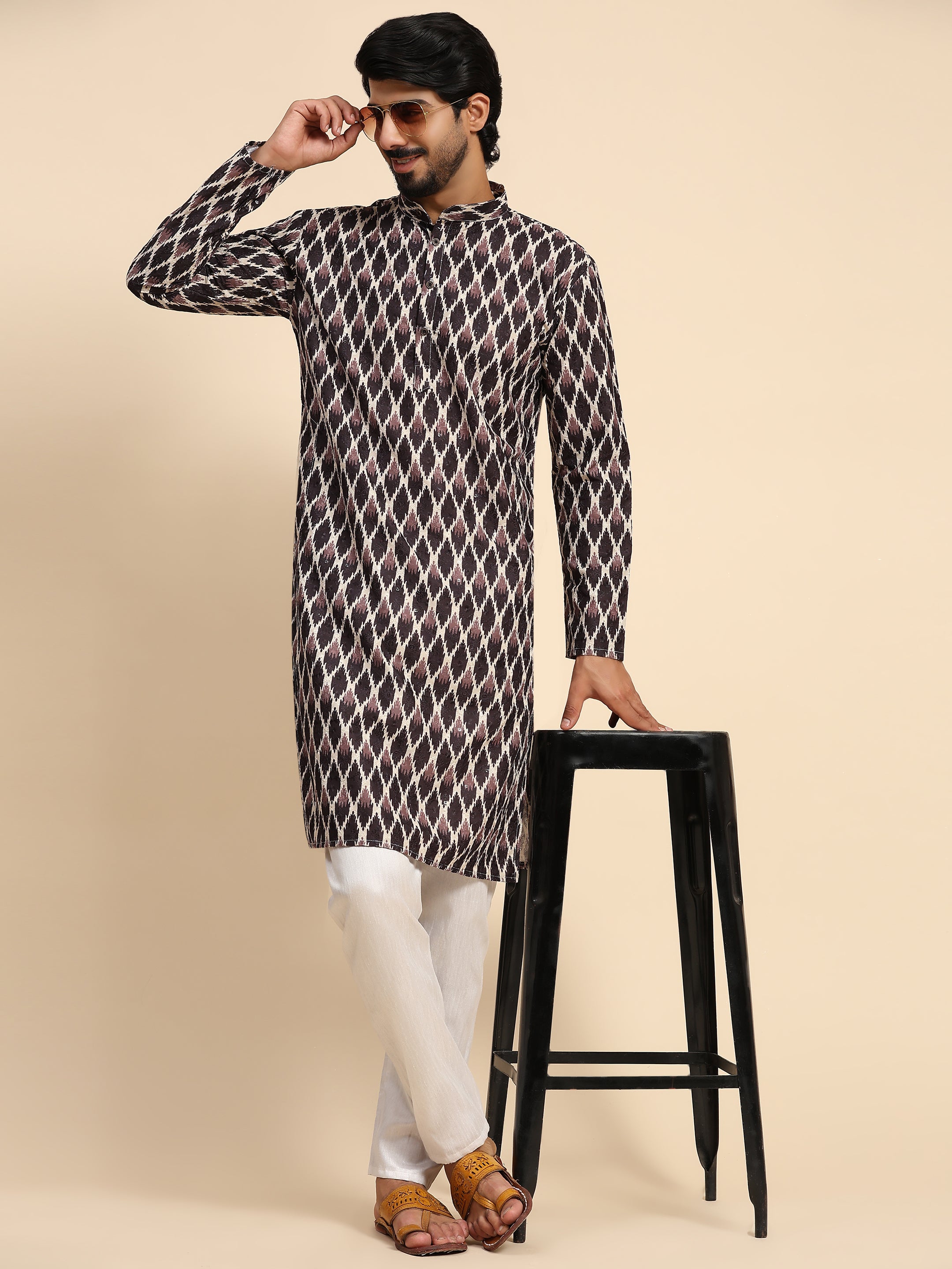 Ensemble pyjama Kurta à imprimé numérique en coton multi-viscose pour homme 