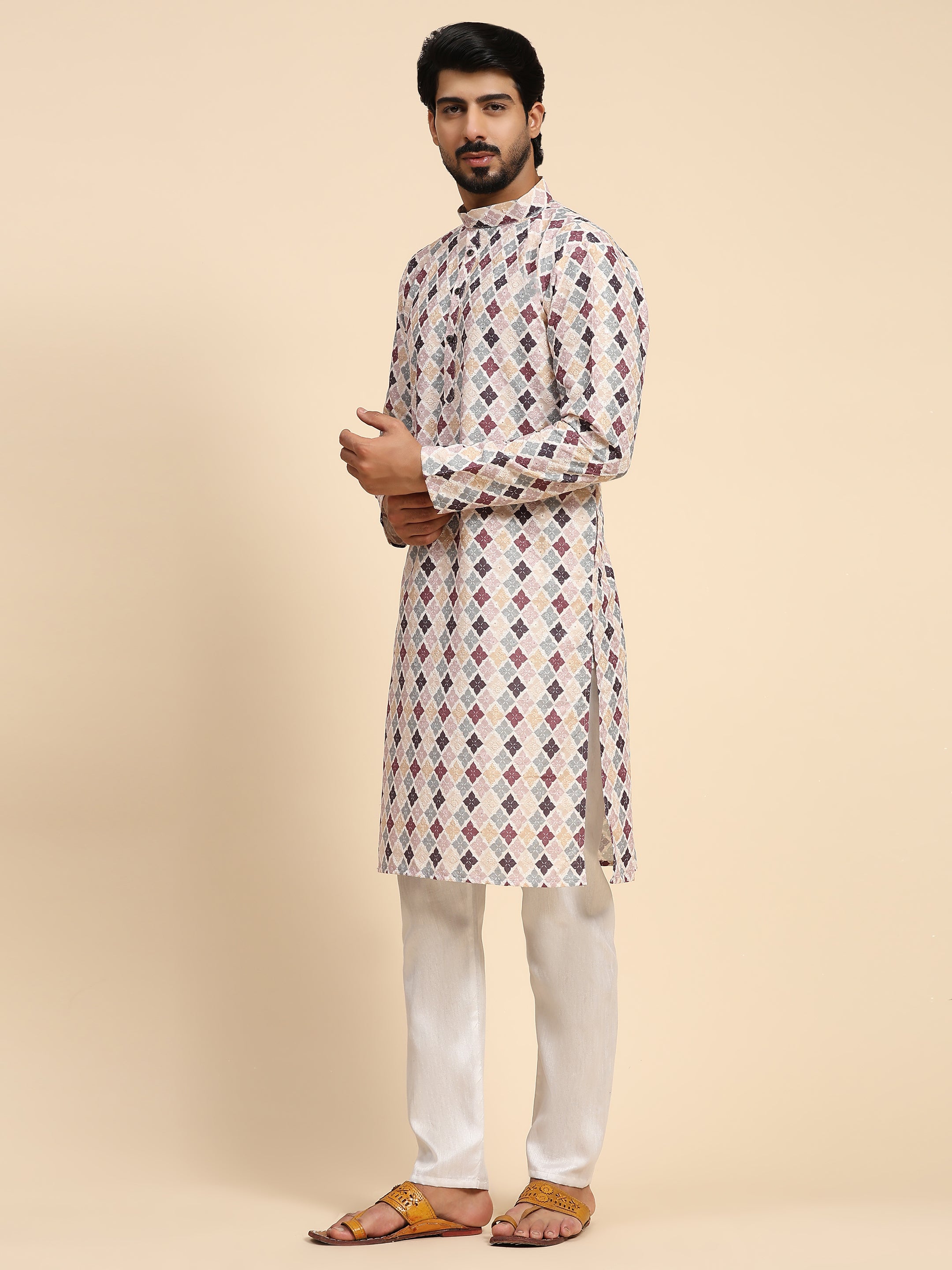 Ensemble pyjama Kurta à imprimé numérique en coton multi-viscose pour homme 