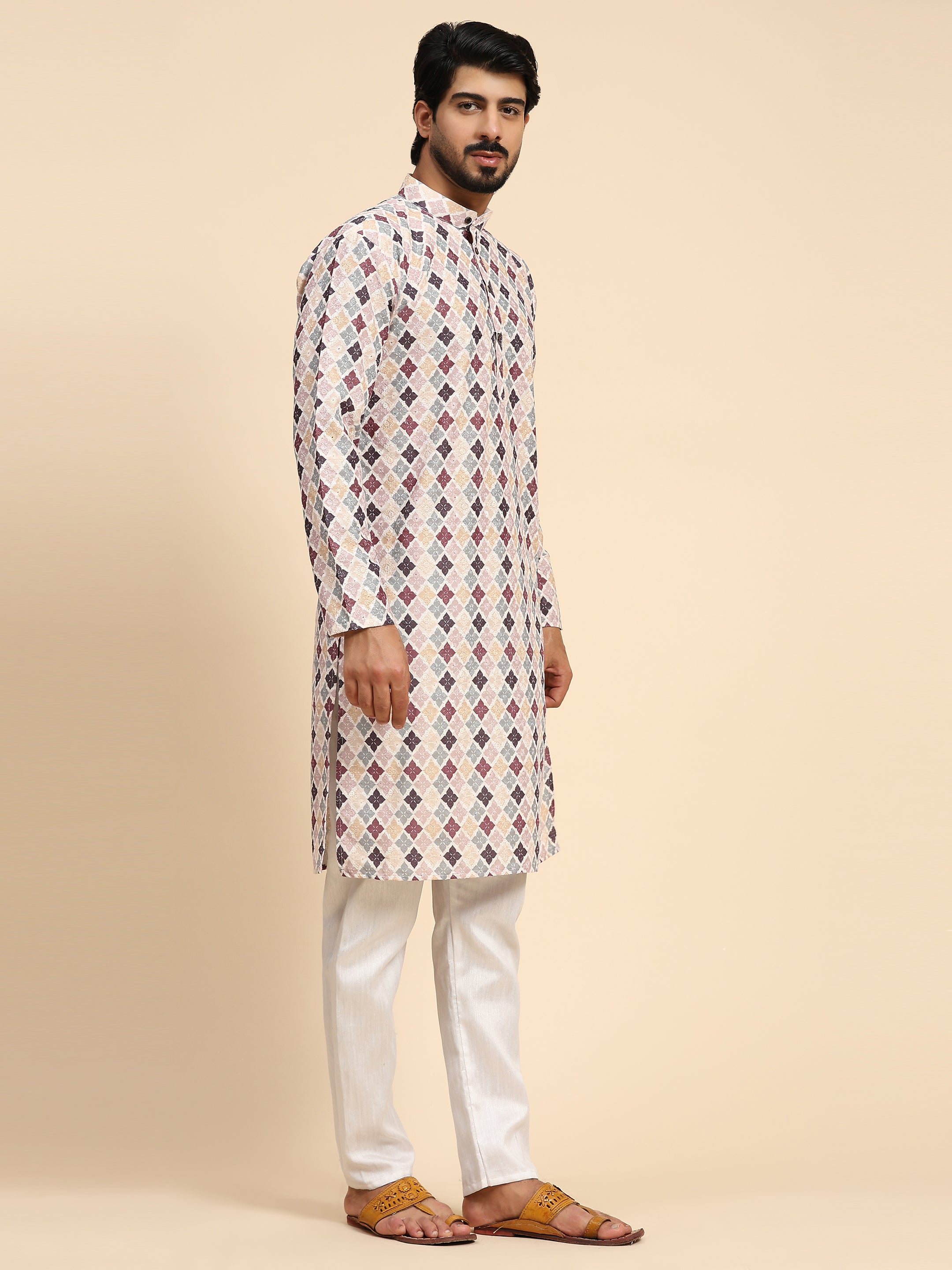 Ensemble pyjama Kurta à imprimé numérique en coton multi-viscose pour homme 