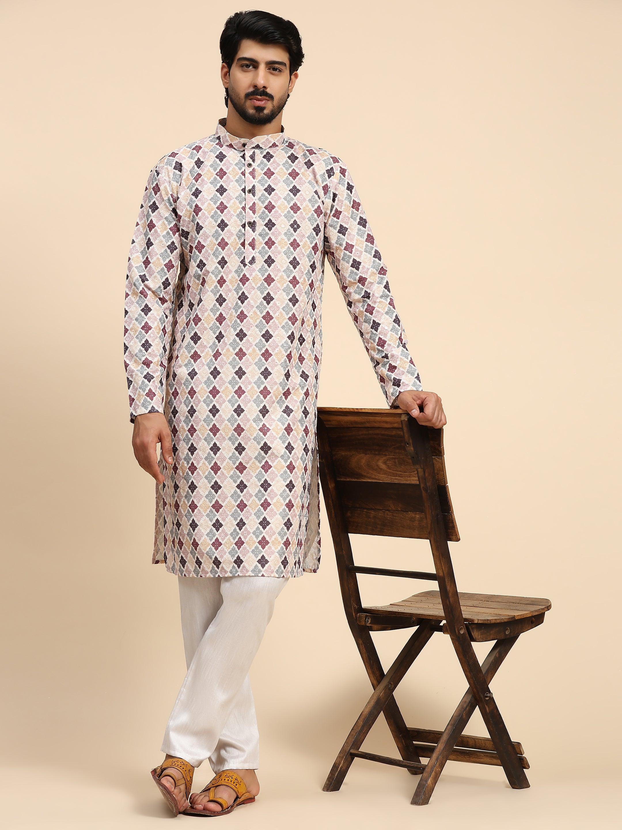 Ensemble pyjama Kurta à imprimé numérique en coton multi-viscose pour homme 