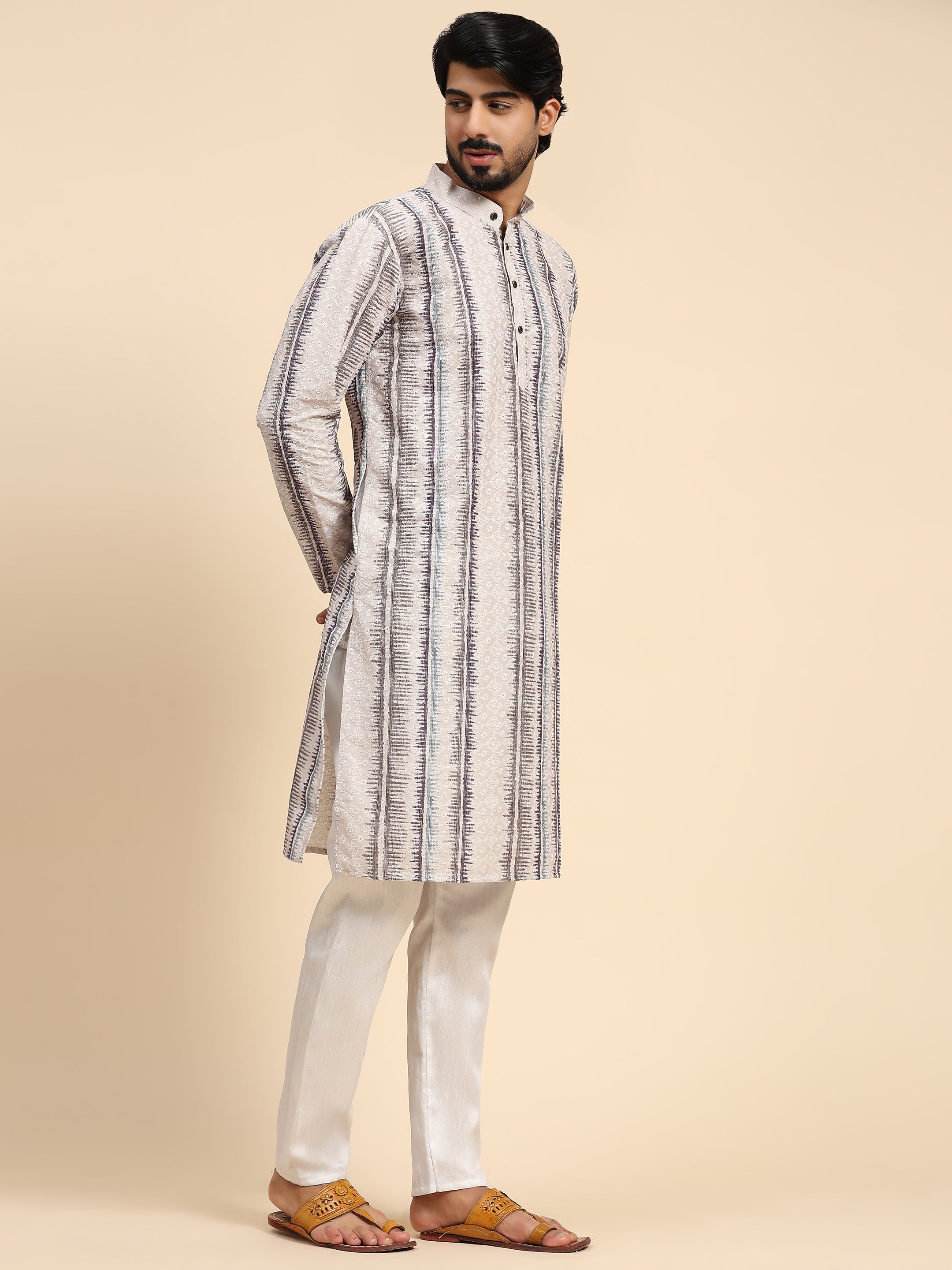 Ensemble pyjama Kurta à imprimé numérique en coton multi-viscose pour homme 