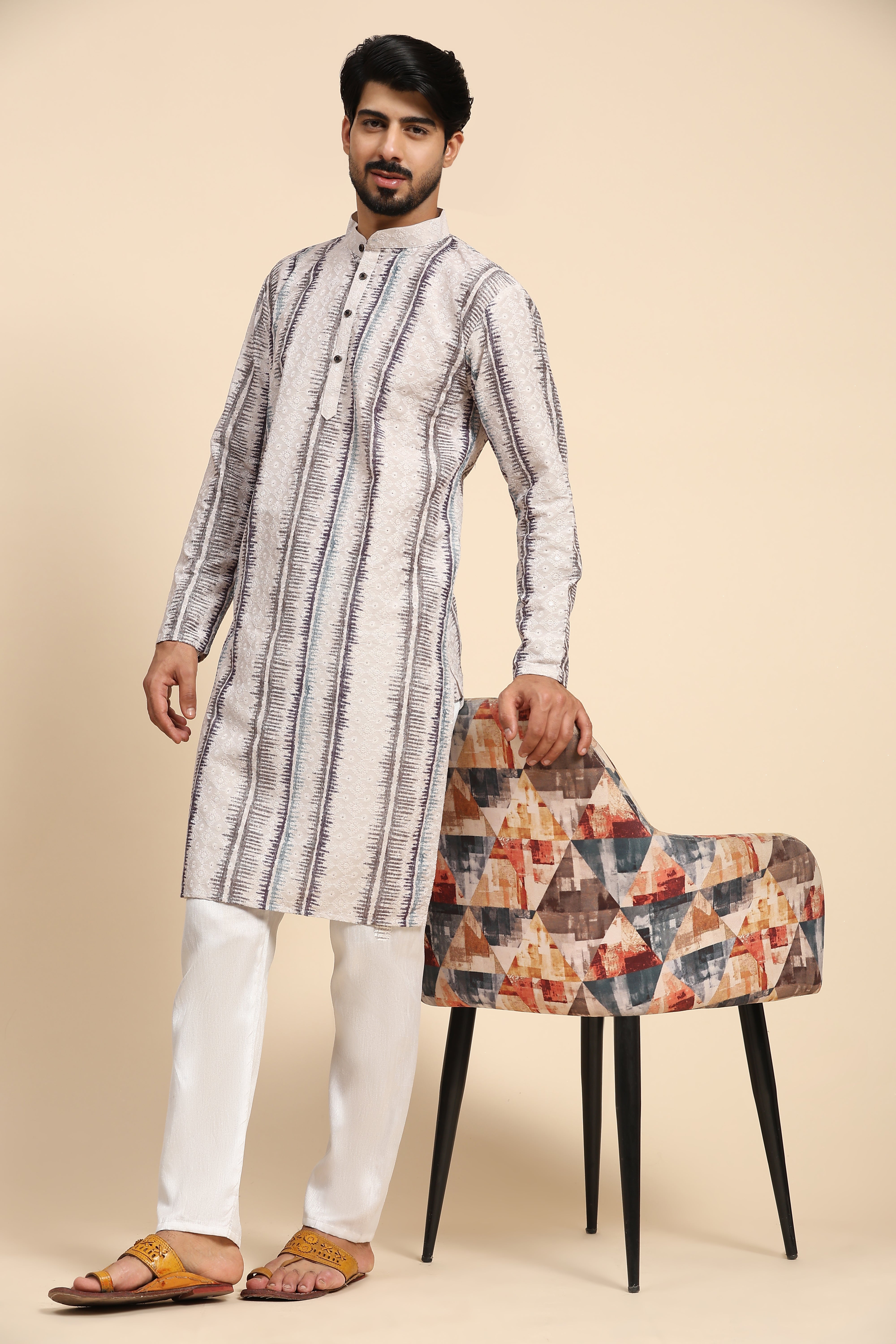 Ensemble pyjama Kurta à imprimé numérique en coton multi-viscose pour homme 