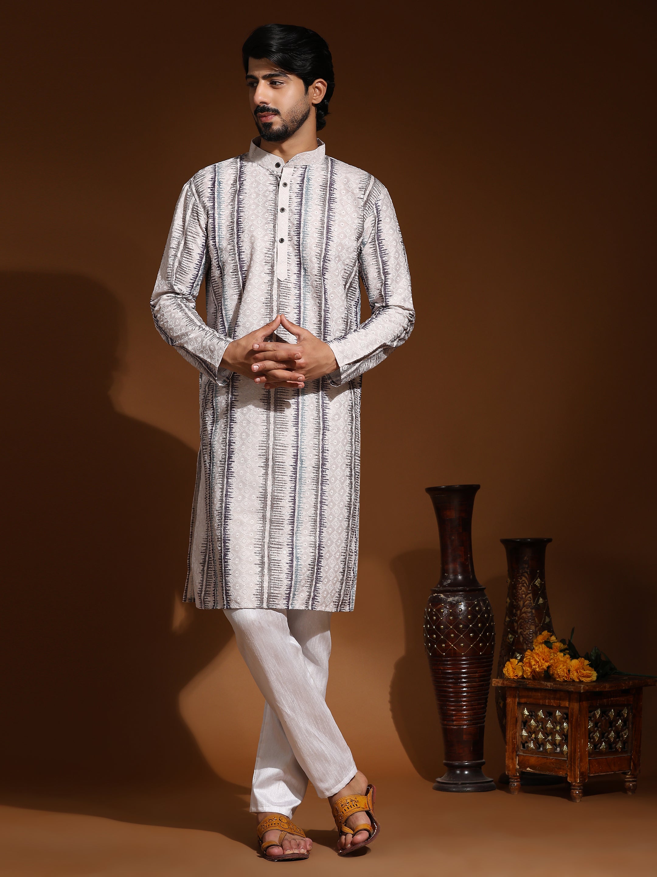 Ensemble pyjama Kurta à imprimé numérique en coton multi-viscose pour homme 