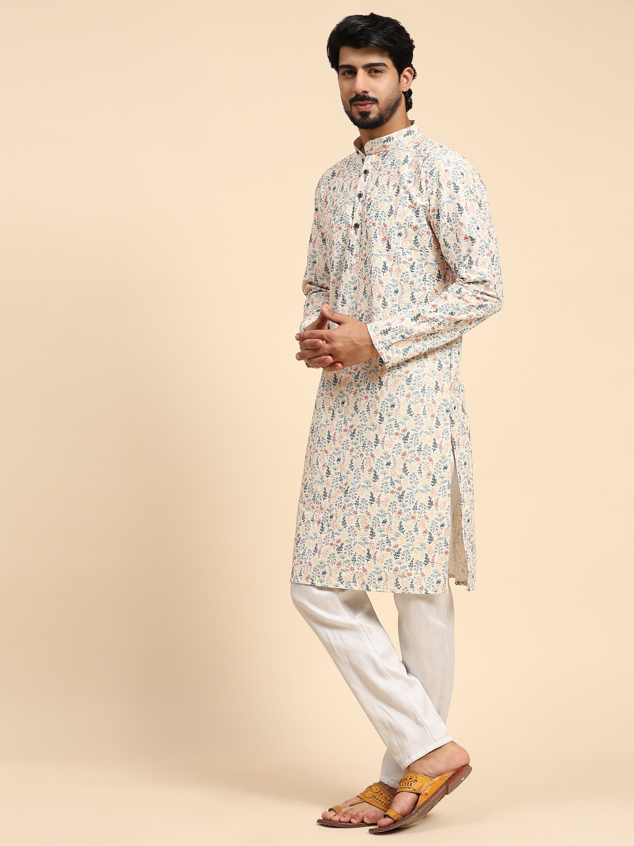 Men's Multi Viscose Cotton Digital Print Kurta Pajama Set