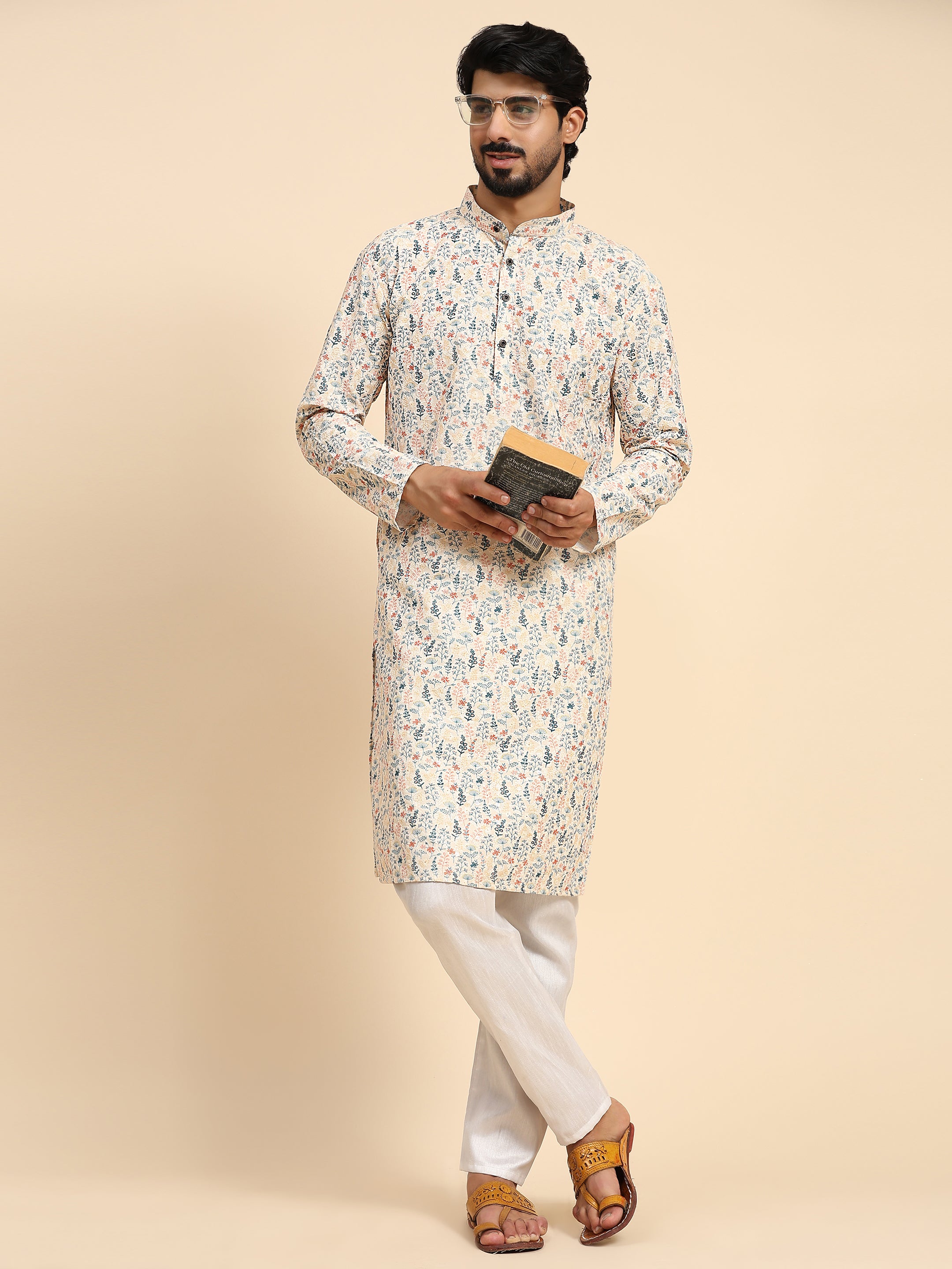 Men's Multi Viscose Cotton Digital Print Kurta Pajama Set