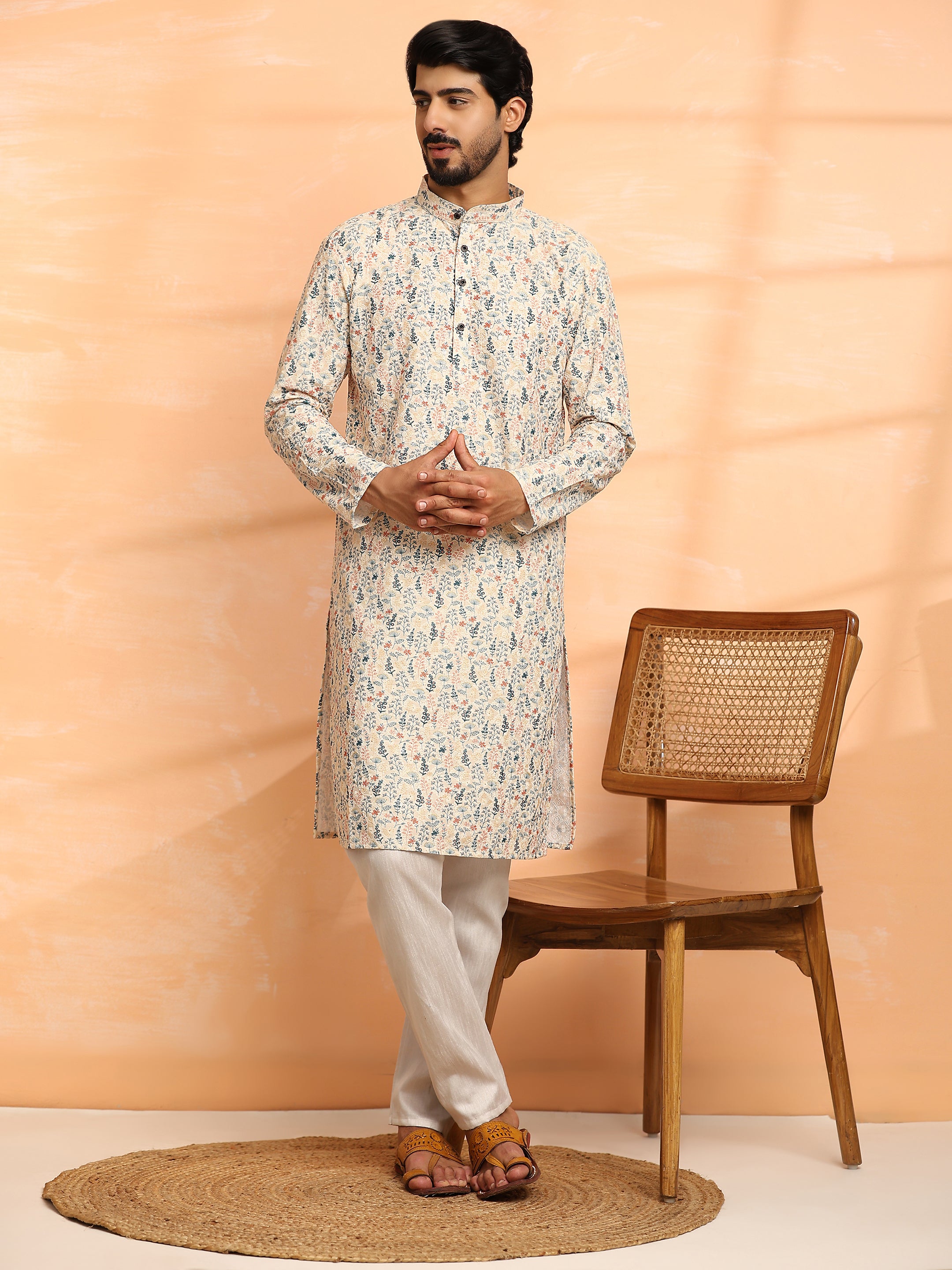 Men's Multi Viscose Cotton Digital Print Kurta Pajama Set