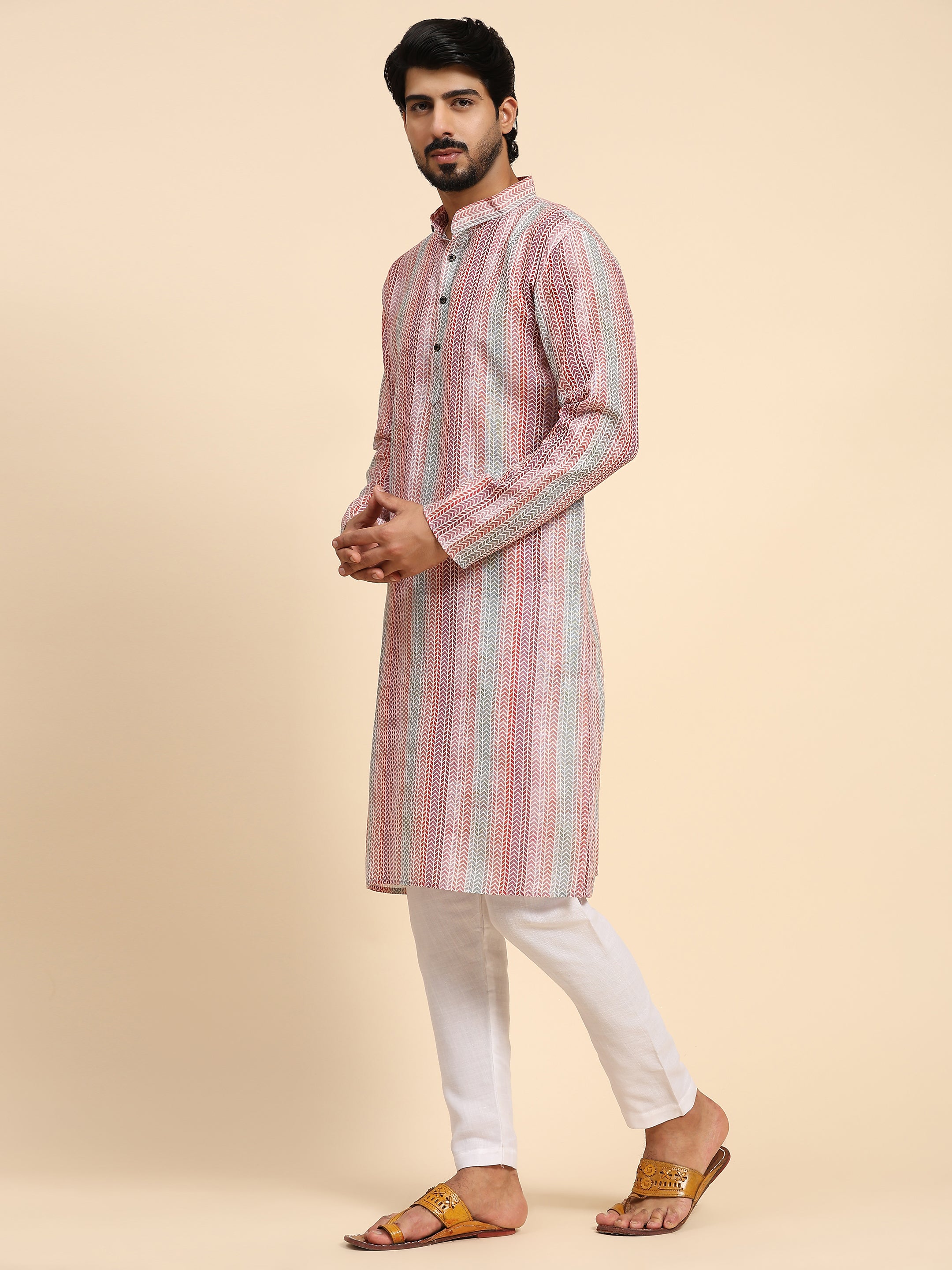 Ensemble pyjama Kurta à imprimé numérique en coton multi-viscose pour homme 