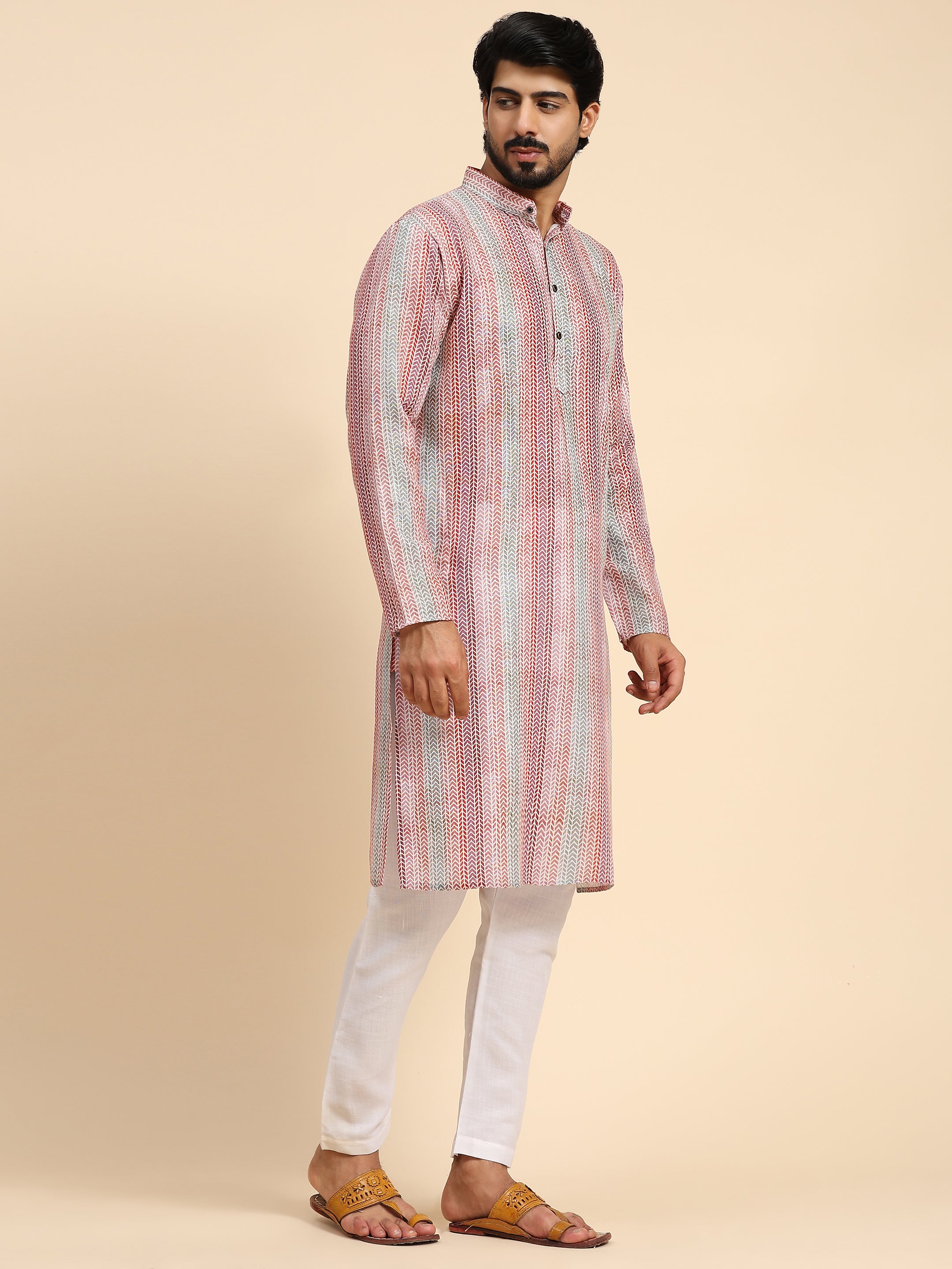 Ensemble pyjama Kurta à imprimé numérique en coton multi-viscose pour homme 