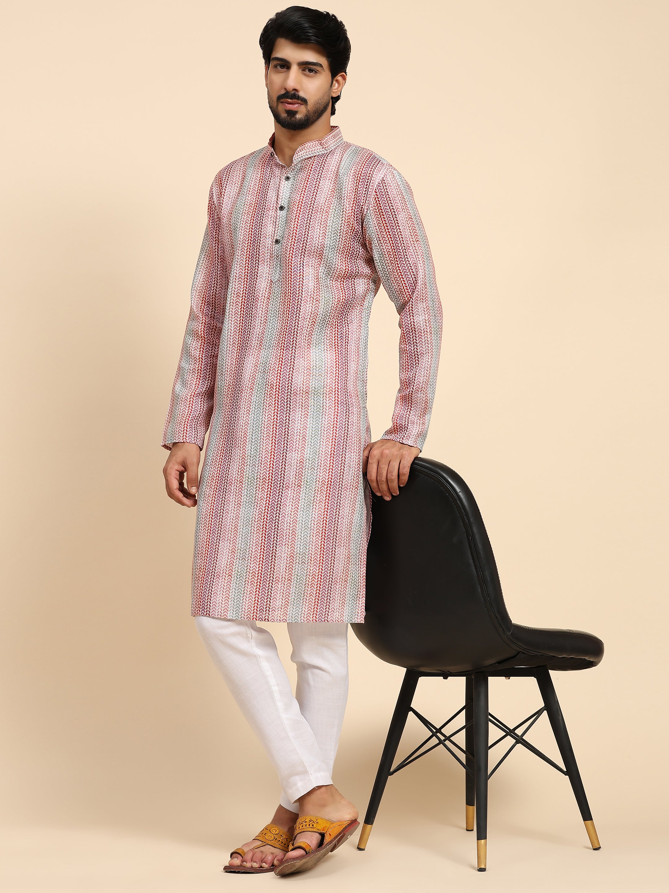 Ensemble pyjama Kurta à imprimé numérique en coton multi-viscose pour homme 