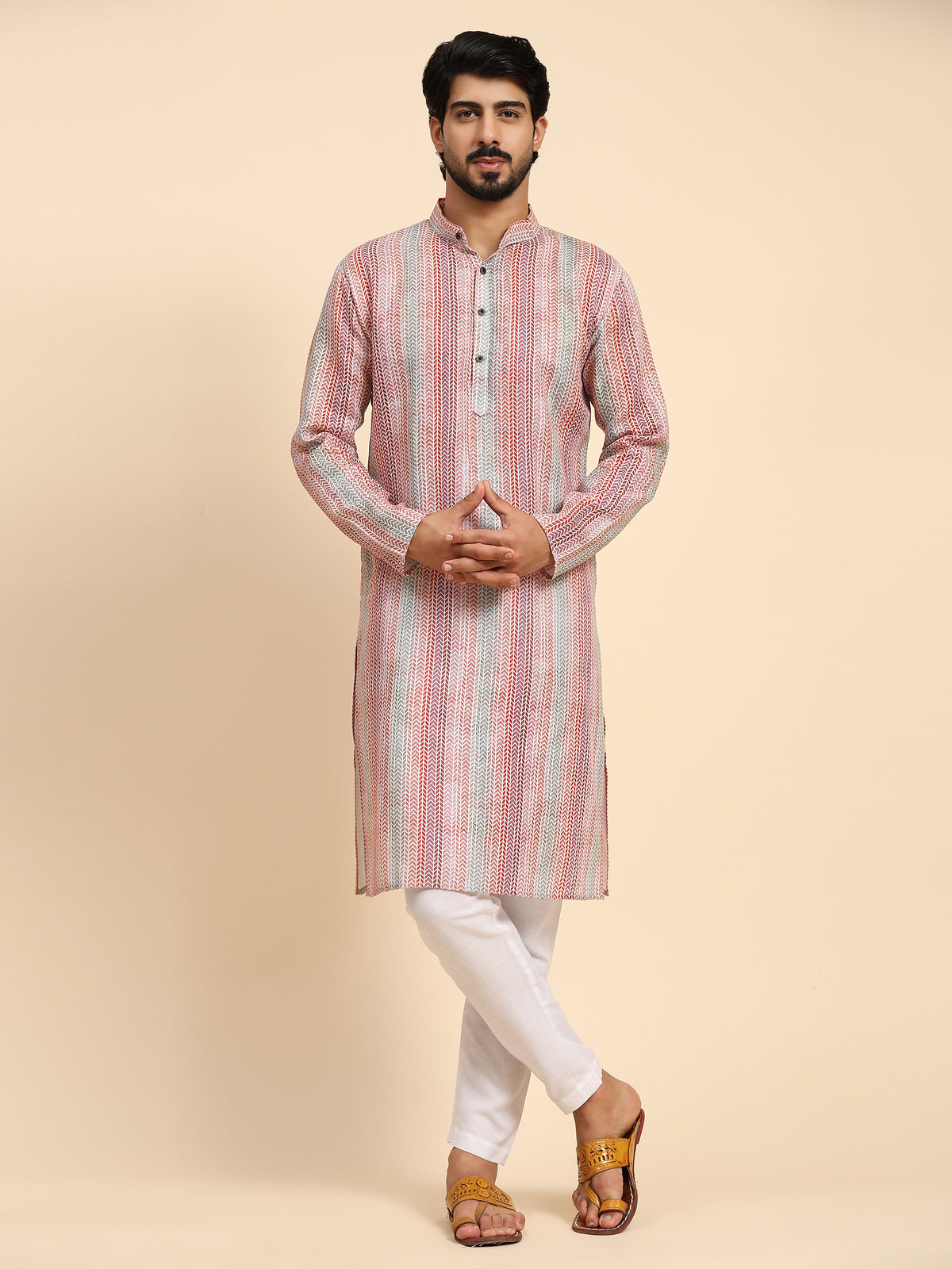 Ensemble pyjama Kurta à imprimé numérique en coton multi-viscose pour homme 