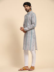 Men's Multi Linen Digital Print Kurta Pajama Set