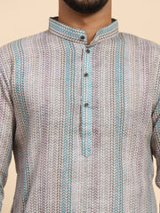 Men's Multi Linen Digital Print Kurta Pajama Set