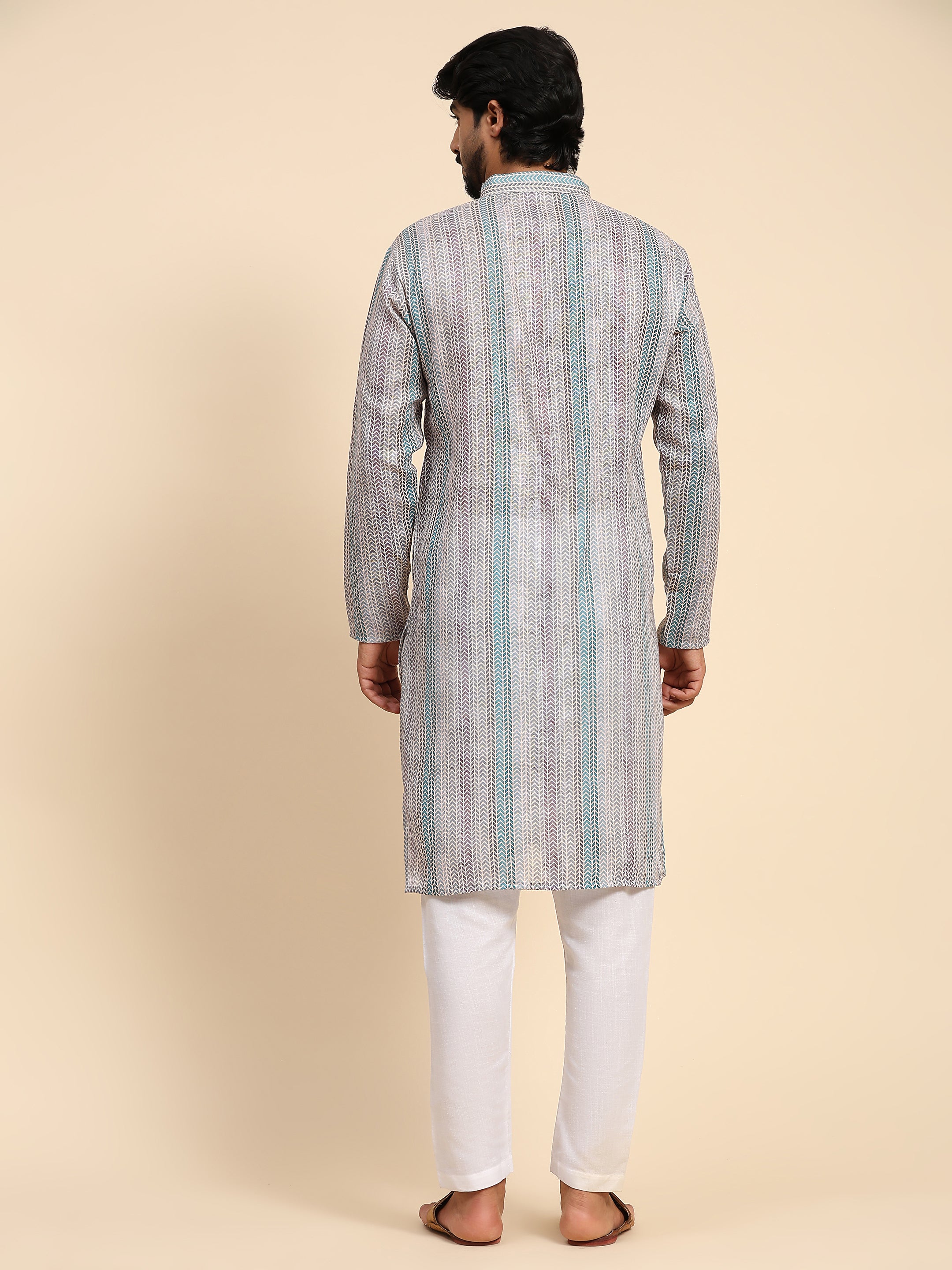 Men's Multi Linen Digital Print Kurta Pajama Set