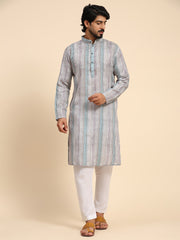 Men's Multi Linen Digital Print Kurta Pajama Set