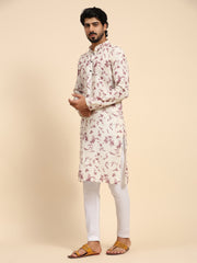 Ensemble pyjama Kurta imprimé numérique en lin mauve pour homme 