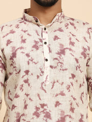 Ensemble pyjama Kurta imprimé numérique en lin mauve pour homme 