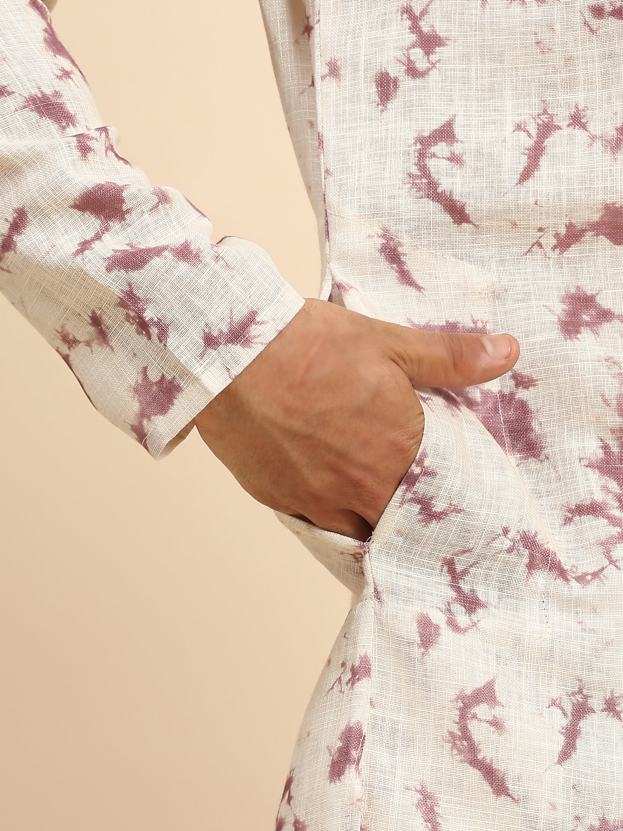 Ensemble pyjama Kurta imprimé numérique en lin mauve pour homme 