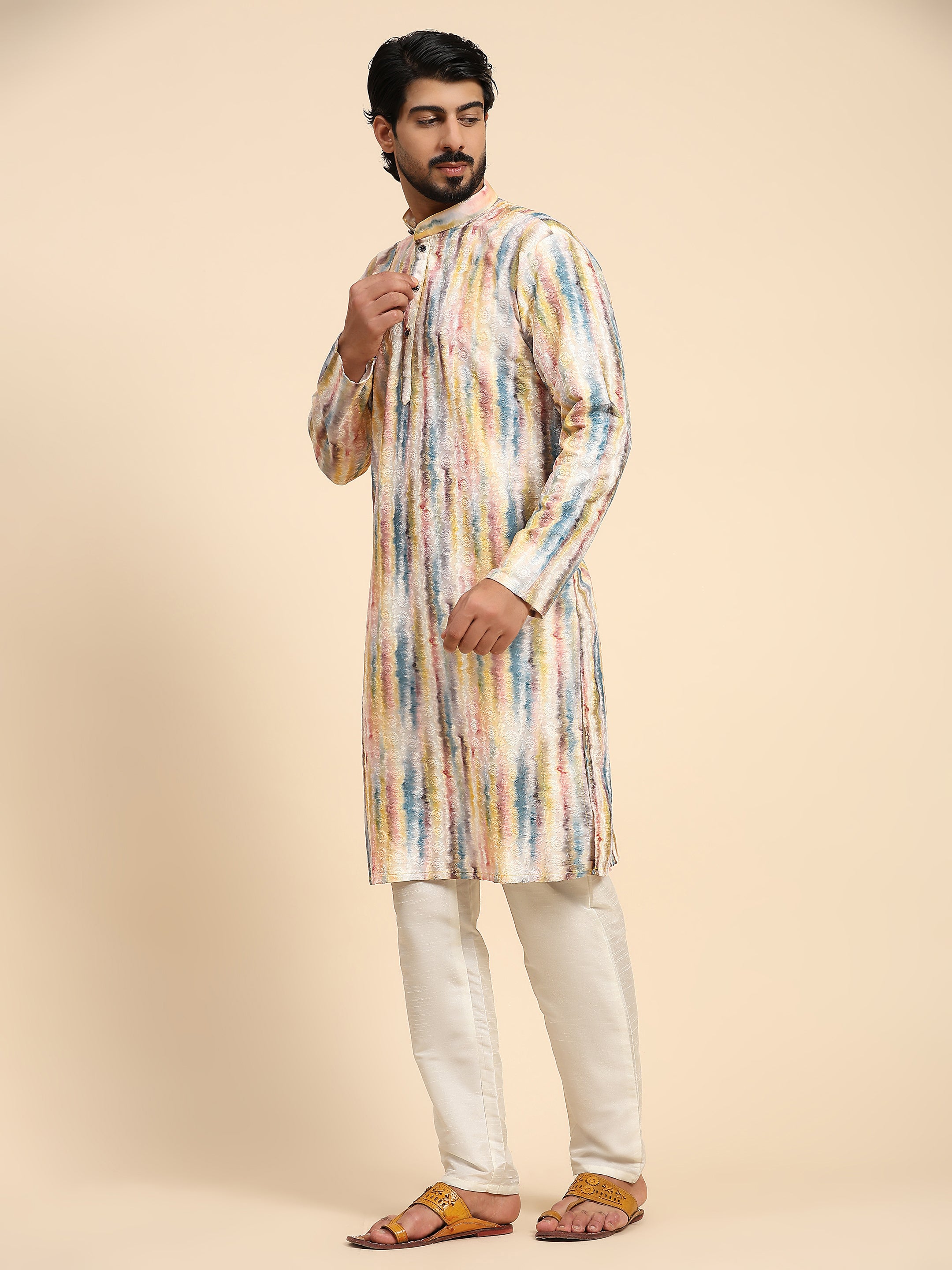 Ensemble pyjama Kurta à imprimé numérique en coton multi-viscose pour homme 