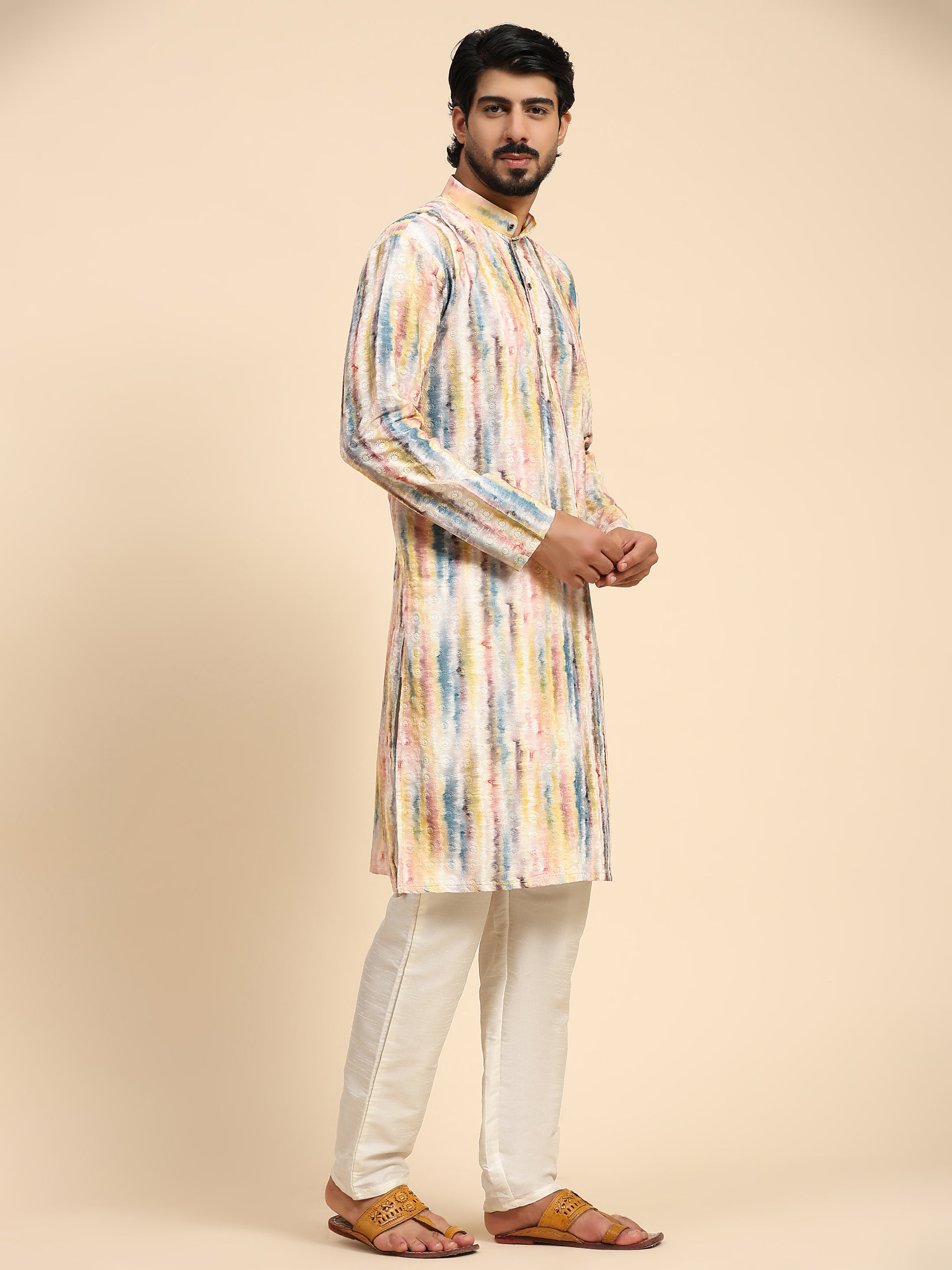 Ensemble pyjama Kurta à imprimé numérique en coton multi-viscose pour homme 