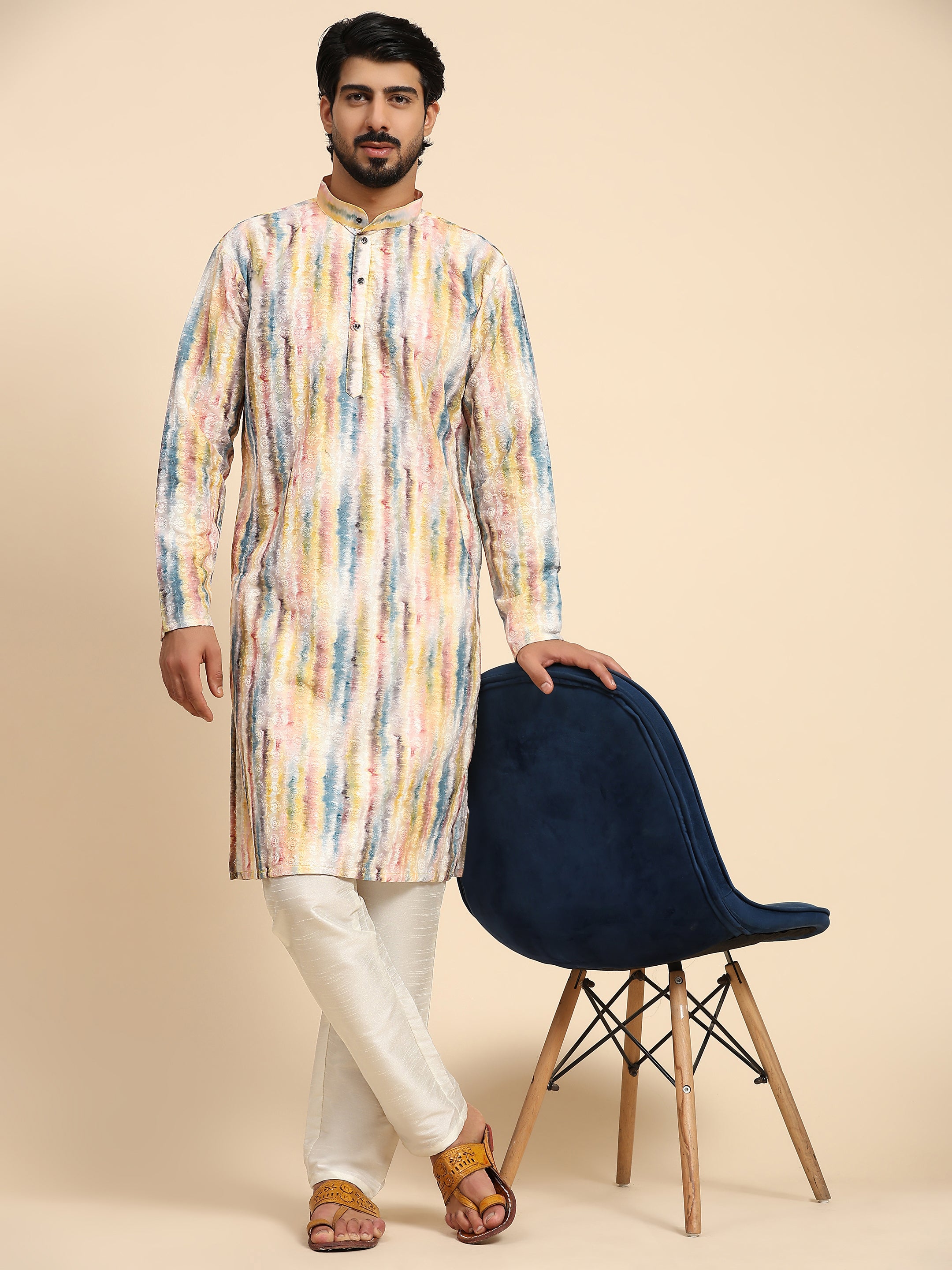 Ensemble pyjama Kurta à imprimé numérique en coton multi-viscose pour homme 