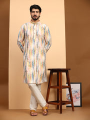 Ensemble pyjama Kurta à imprimé numérique en coton multi-viscose pour homme 