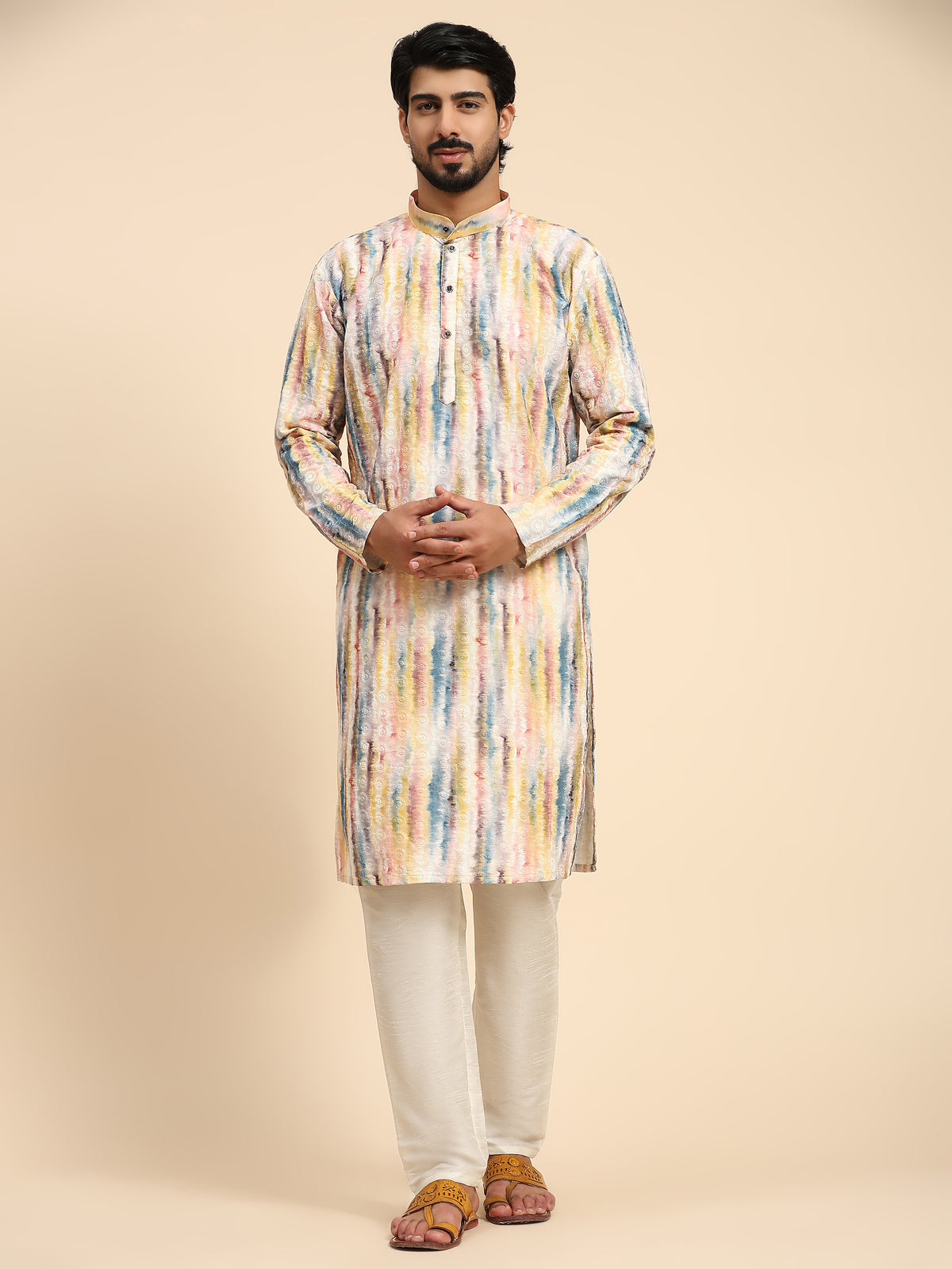 Ensemble pyjama Kurta à imprimé numérique en coton multi-viscose pour homme 