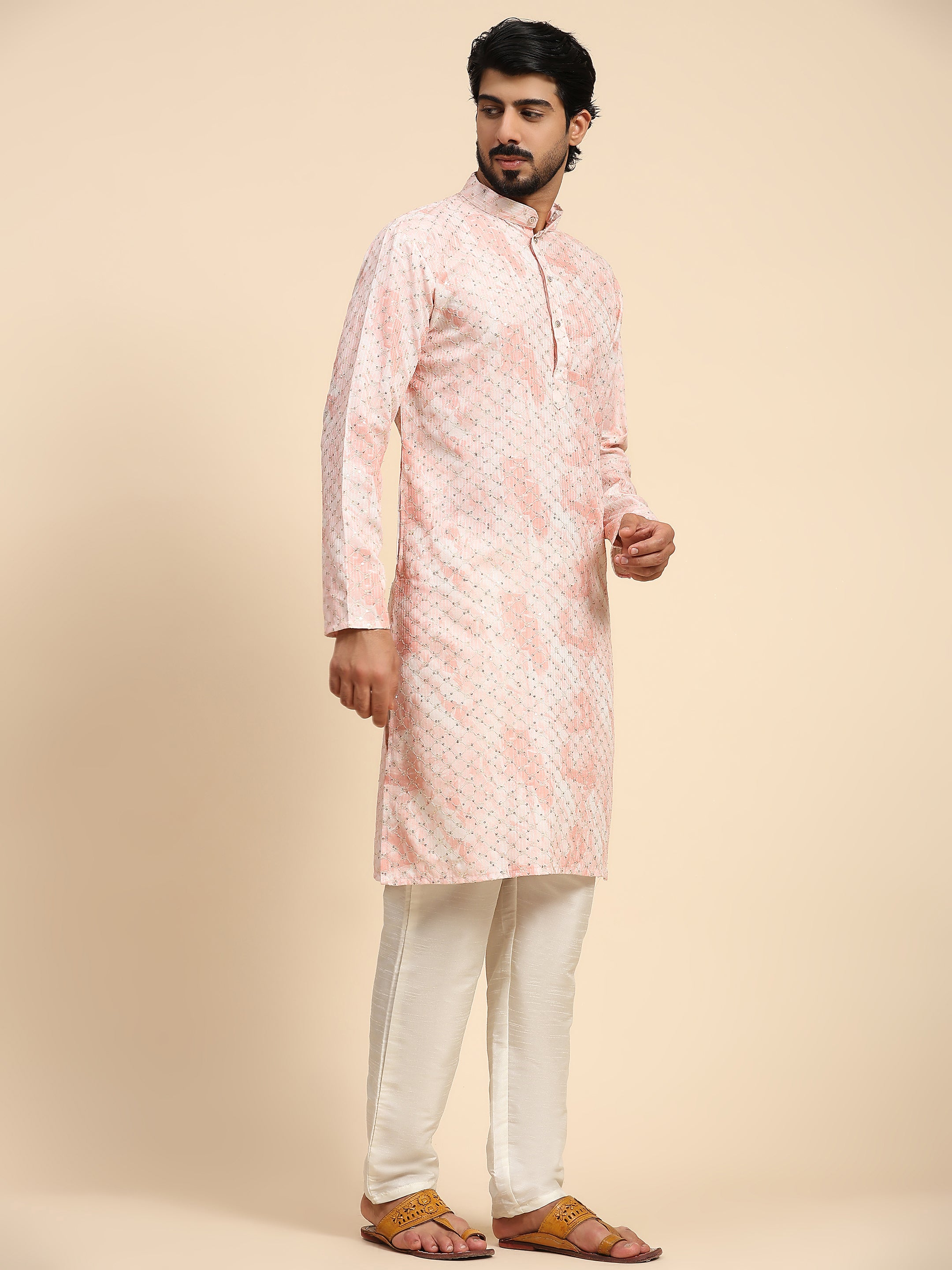 Ensemble pyjama Kurta en coton rose tie dye pour homme 