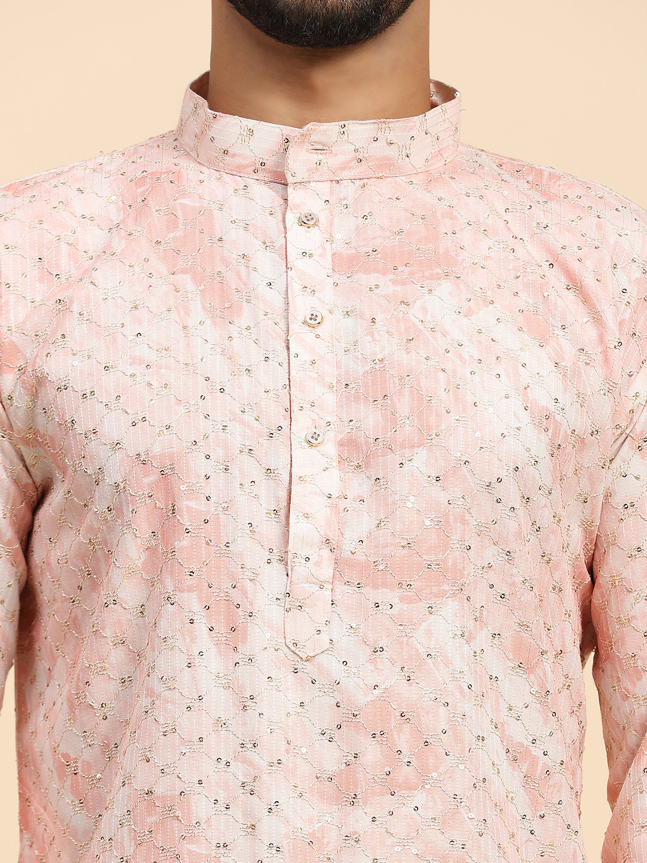 Ensemble pyjama Kurta en coton rose tie dye pour homme 