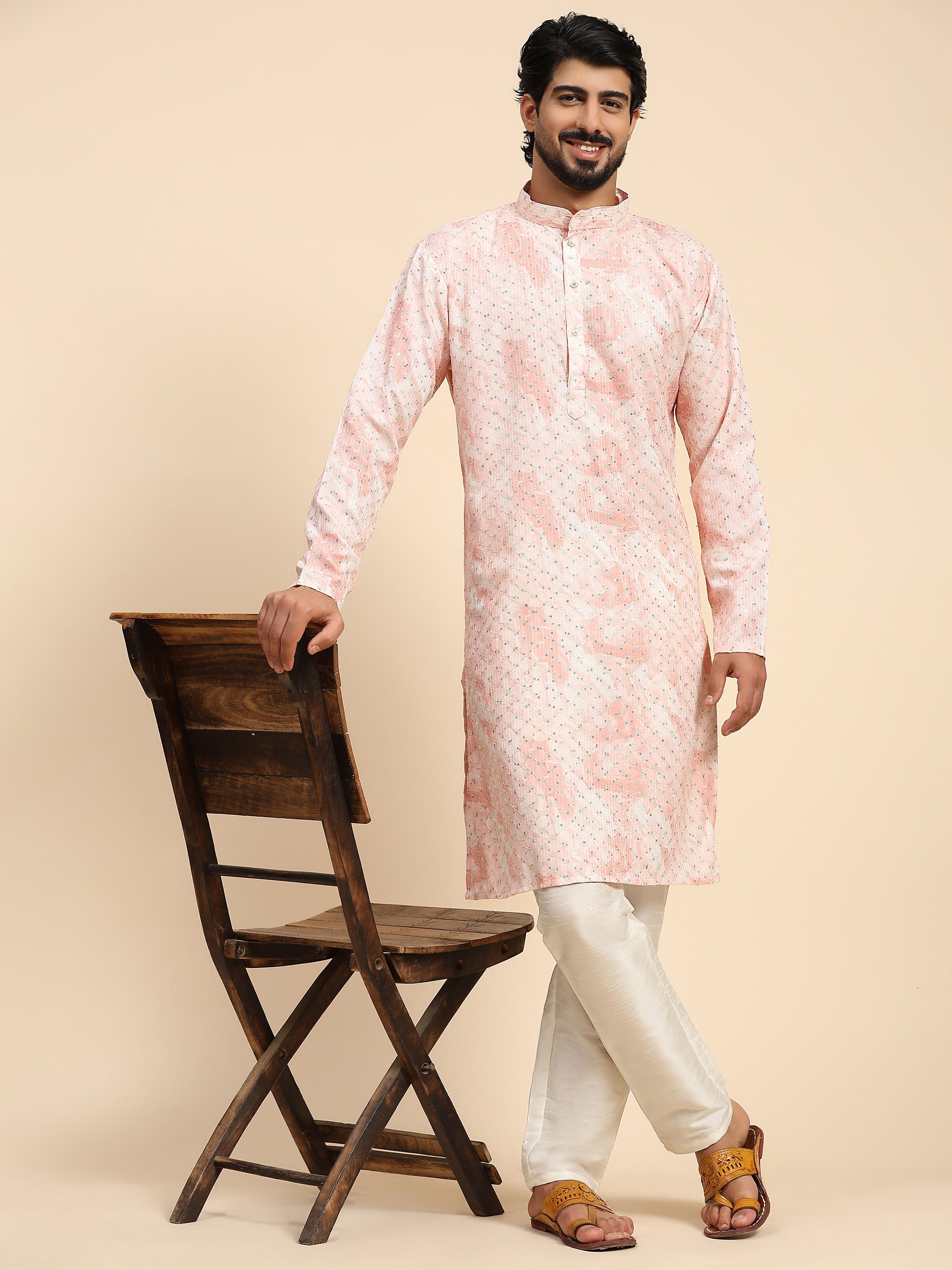 Ensemble pyjama Kurta en coton rose tie dye pour homme 