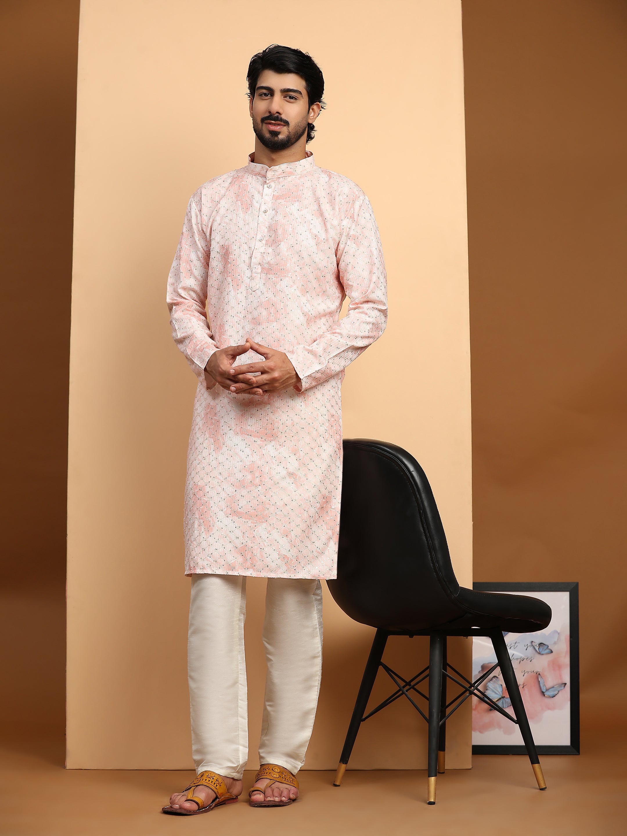 Ensemble pyjama Kurta en coton rose tie dye pour homme 