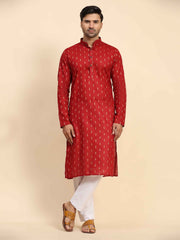 Ensemble pyjama Butti Kurta en coton tissé rouge pour hommes 