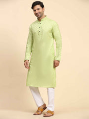 Ensemble pyjama Kurta en coton tissé vert clair pour homme 