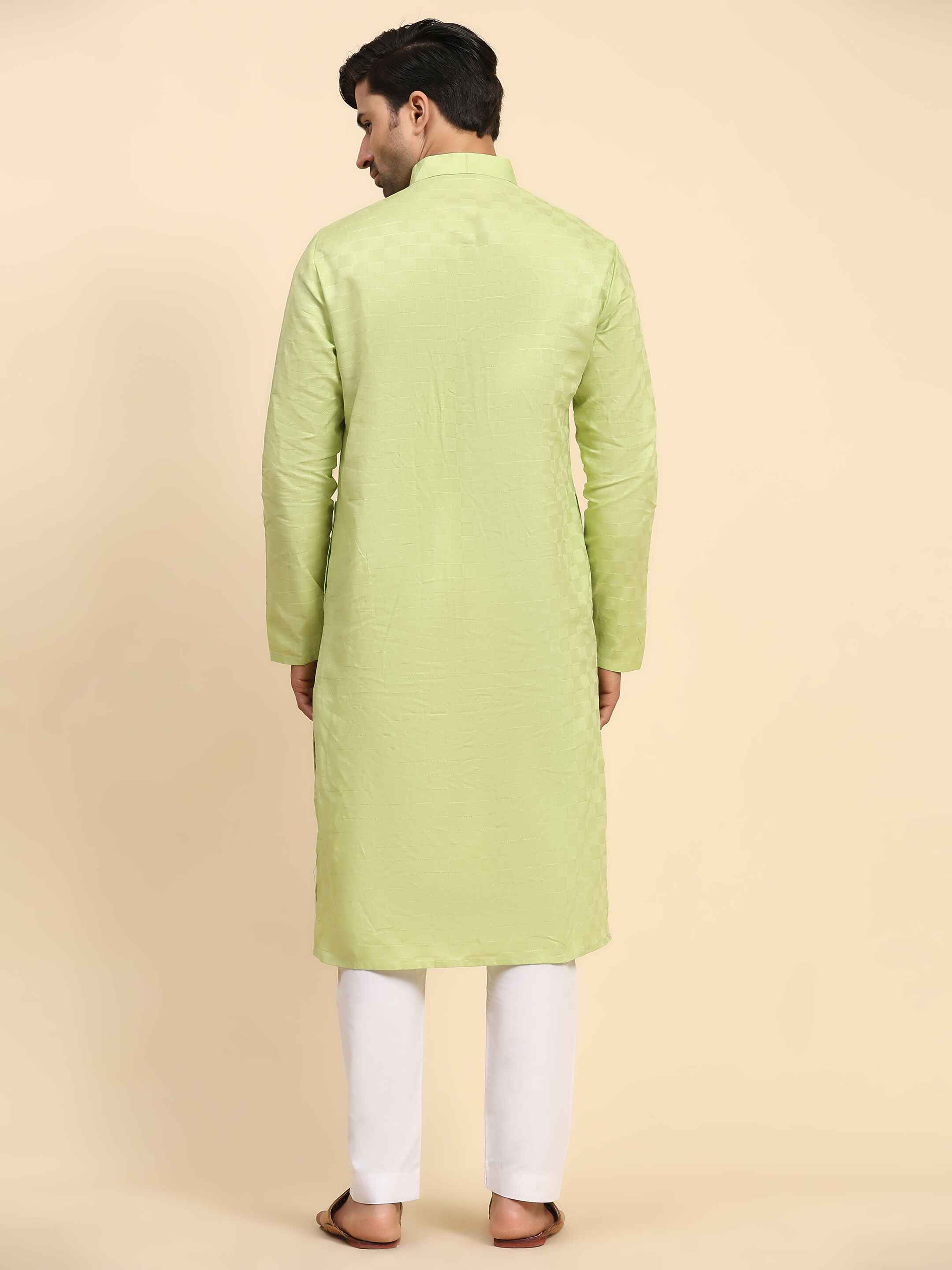 Ensemble pyjama Kurta en coton tissé vert clair pour homme 