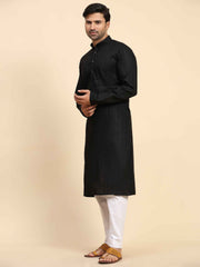 Men's Black Cotton Woven Kurta Pajama Set