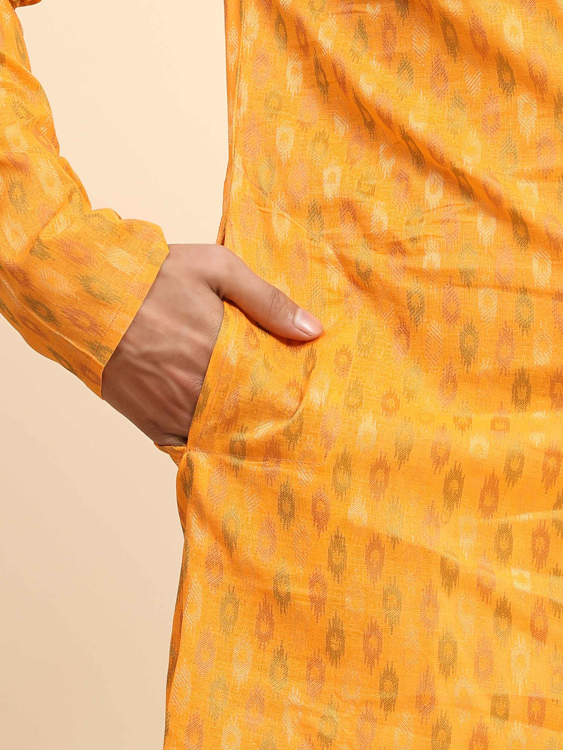 Men's Light Orange Cotton Woven Kurta Pajama Set