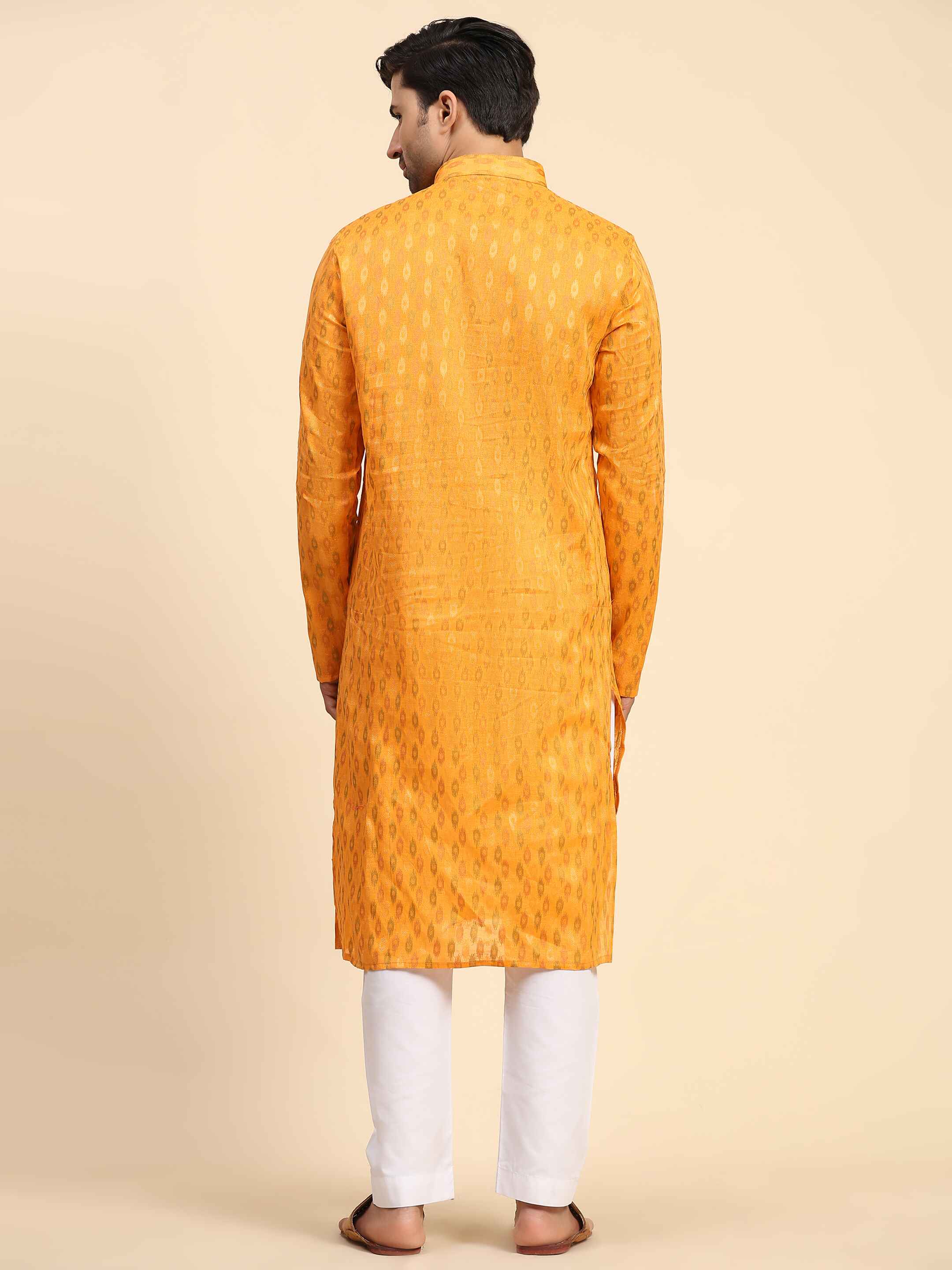 Men's Light Orange Cotton Woven Kurta Pajama Set