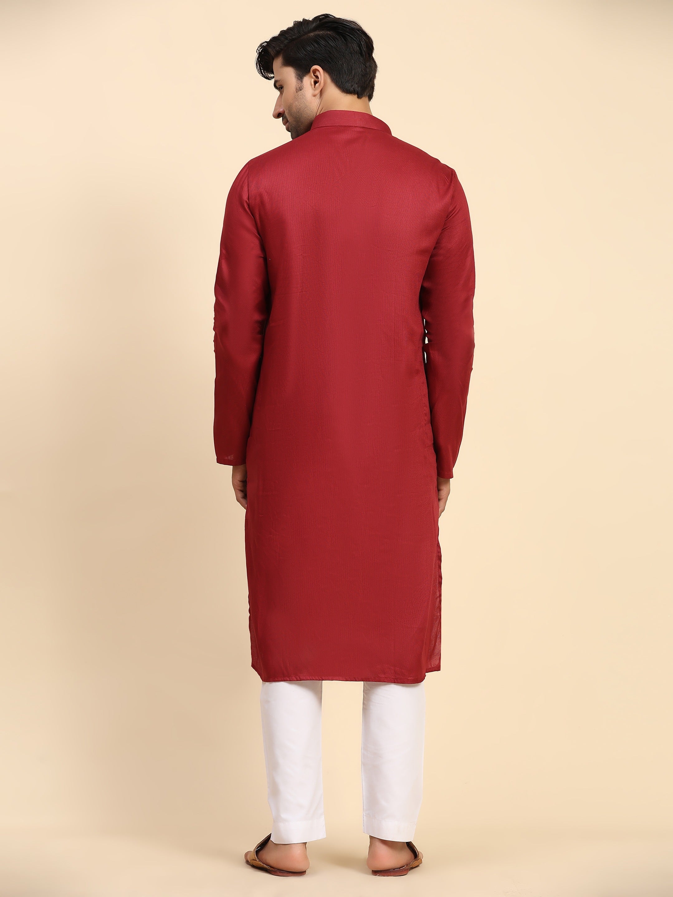 Ensemble pyjama Kurta en coton tissé marron pour homme 