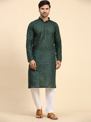 Men's Mehandi Green Cotton Woven Kurta Pajama Set