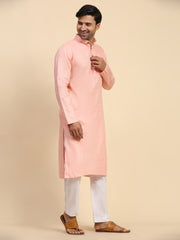 Men's Baby Pink Cotton Woven Kurta Pajama Set