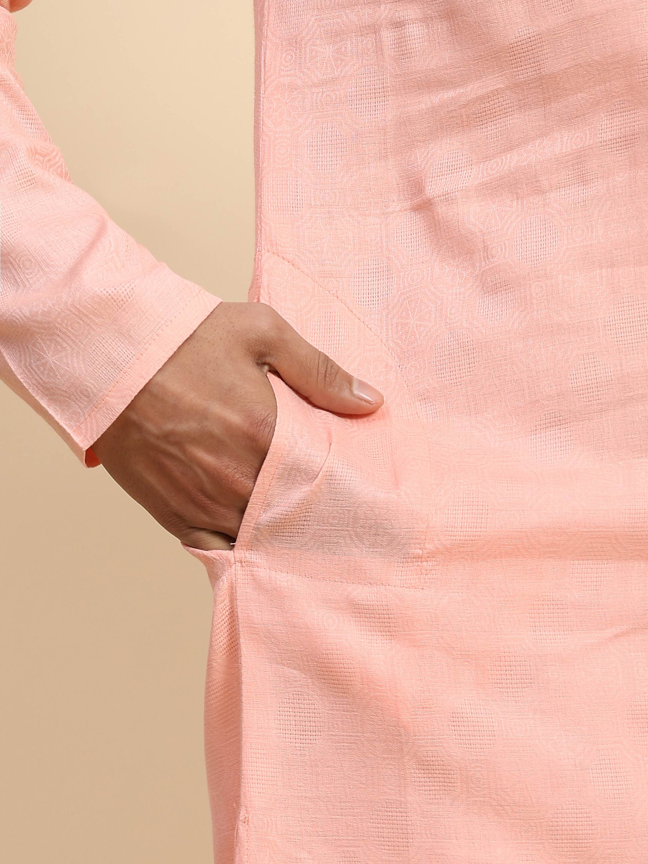 Men's Baby Pink Cotton Woven Kurta Pajama Set